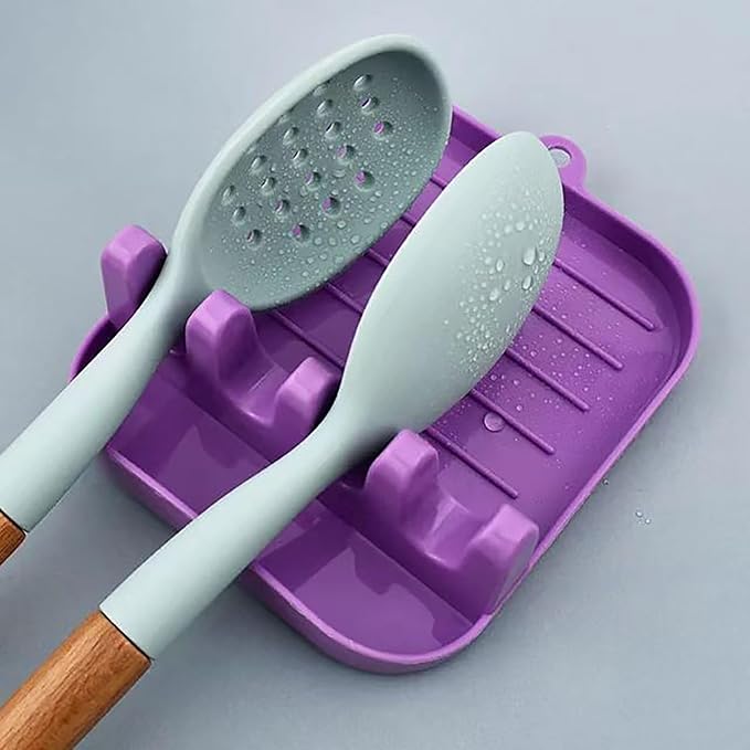 YIKANGHENG Spatula Rack, 2 Pcs 5 Inch x 5.7 Inch x 1.9 Inch Green and Purple Plastic Spatula Holder for Kitchen and Outdoors (2)