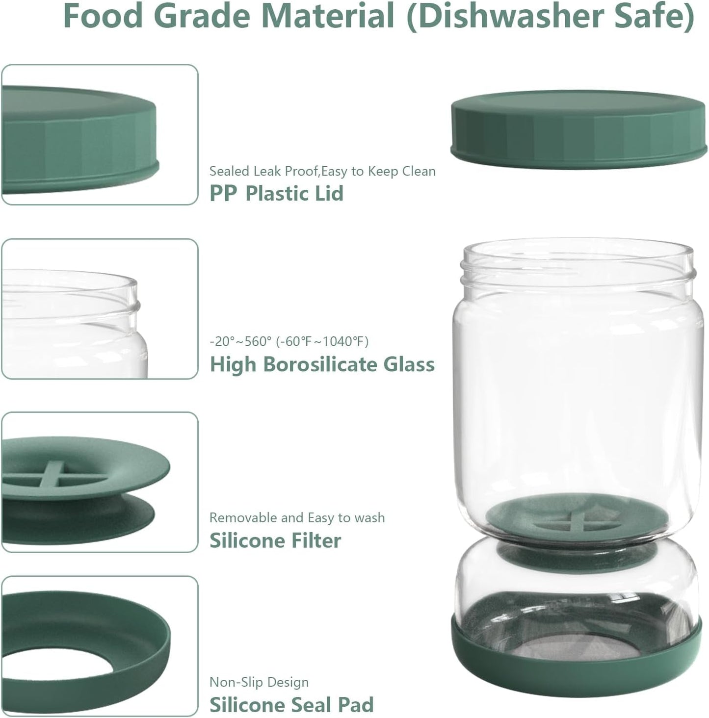 Luvan Glass Pickle Jar, 34oz Pickle Container with Strainer, LeakProof Kraut and Olive Hourglass Jug, Olive Jar with Airtight Lid, Multifunction Jalapeno Container, Gherkin Flip Jar for Fridge