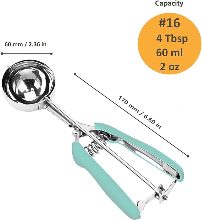 Ice Cream Scoop, Cookie Scoop, 4 Tbsp/ 60 ml/ 2 oz Cookie Scoops for Baking, 18/8 Stainless Steel Cookie Scooper for Baking, Ice Cream Scooper with Trigger Release, Cookie Dough Scoop (Mint)