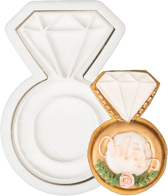 Flycalf Diamond Ring Cookie Cutter with Plunger Stamps Cake Decoration for DIY Biscuit Cutter Baking PLA Holiday for Kids Party 3.5" Kitchen Supplies