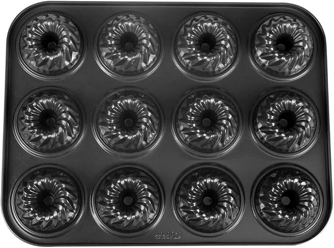 Webake Mini Fluted Tube Cake Pan, Non-Stick 2.8 Inch Cake Baking Pan, Heavy Gauge Carbon Steel (12-Cavity)