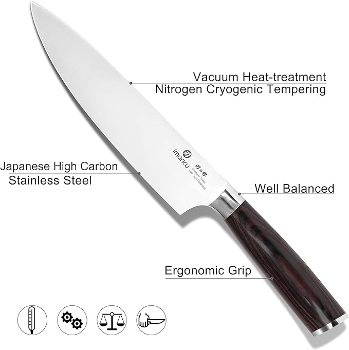 imarku 3 Pieces Knife Set, Japanese High Carbon Stainless Steel Chef Knife Set, Professional Chef Knives with Ergonomic Pakkawood Handle, Ultra Sharp Cooking Knives for Kitchen & Home Cooking