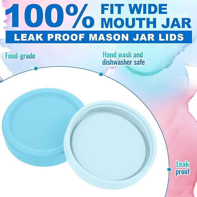 Teenyyou 6 Pcs Silicone Wide Mouth Lids Mason Jar Lids Thickened Leak Proof Lid for 86 mm All Wide Mouth Mason Jars, Reusable Large Canning Jar Caps(Classic Color)