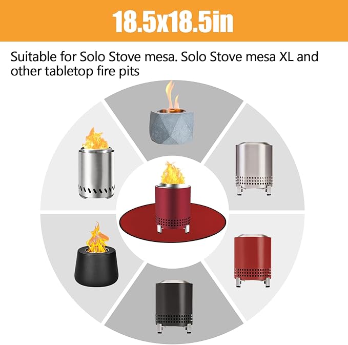 Round Fire Pit Mat Compatible with Solo Stove Mesa Accessories, Fire Proof Mat Compatible with Solo Stove Mesa Table Mat Under Fire Pit,Small Under Grill Mats for Outdoor Grill Table Top Protection