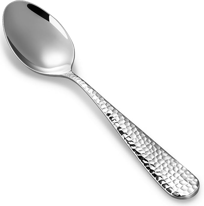KEAWELL Premium 4-Piece Louise Hammered Spoons Set, 18/10 Stainless Steel, Set of 4, Fine Spoon Set with Round Edge, Dishwasher Safe (7.6" Dinner Spoons)