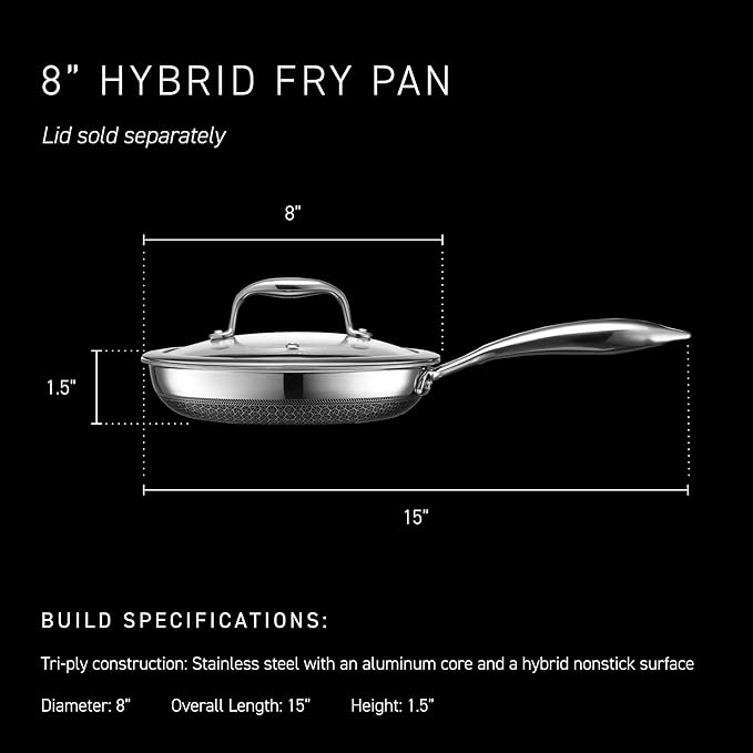 HexClad Hybrid Nonstick 8-Inch Frying Pan, Stay-Cool Handle, Dishwasher-Friendly, Oven-Safe Up to 900°F, Induction Ready, Compatible with All Cooktops (Pack of 2)