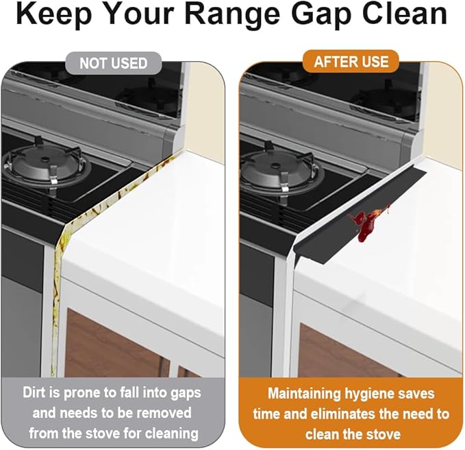Foldable Stove Gap Filler Kitchen Counter Range Guards 25inch,Silicone Stove Gap Covers Electric Stoves Gap Filler Oven Side Sealing Strip Between Countertop and Stovetop Pack 2 (Black)