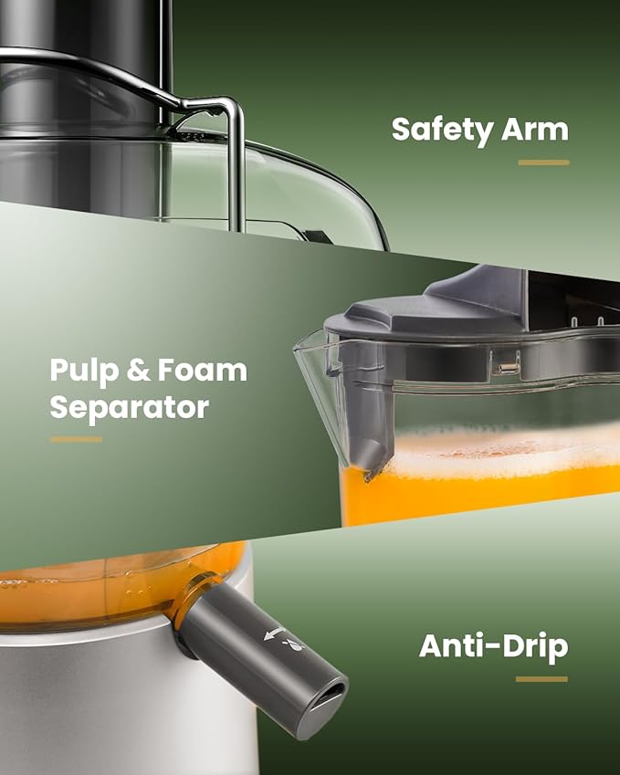 GDOR Powerful 1200W Juicer with Larger 3.2" Feed Chute, Titanium Enhanced Cutting System, Centrifugal Juice Extractor Maker with Heavy Duty Full Copper Motor, Dual Speeds, BPA-Free, Silver