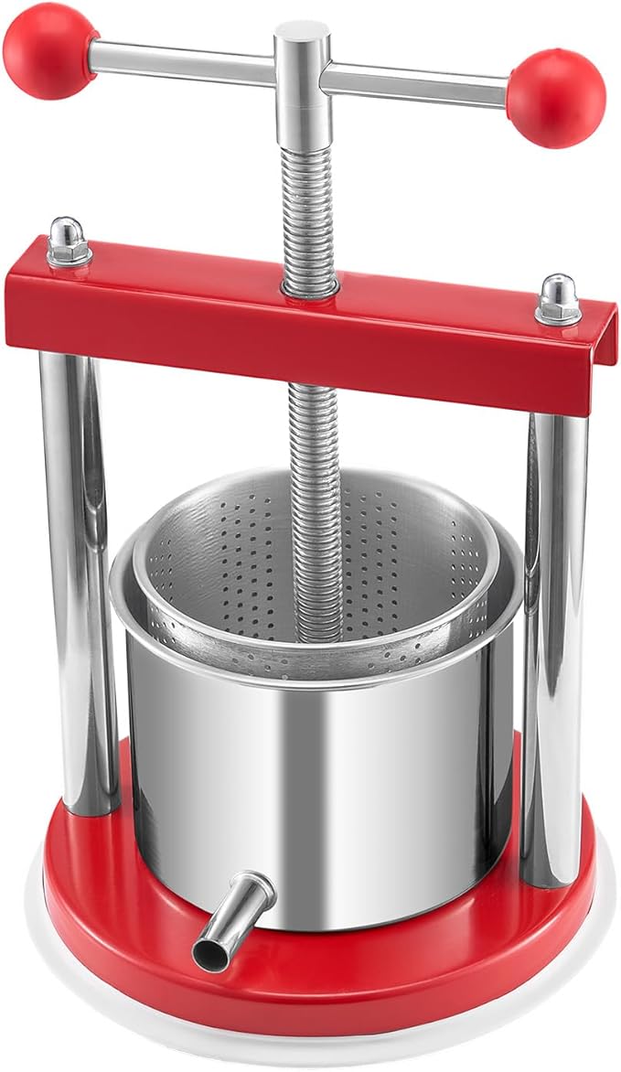 VEVOR 0.44 Gal/1.65L Fruit Wine Press, 2 Stainless Steel Barrels, Manual Juice Maker, Cider Apple Grape Tincture Honey Olive Oil Making Press with T-Handle for Outdoor Kitchen Home