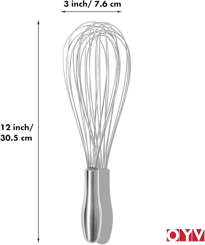 12" Whisk for Cooking, Ergonomic Handle, Dishwasher Safe 18/10 Stainless Steel Whisk, Professional Kitchen Wire Whisk, Perfect for Blending, Whisking, Baking, and Beating