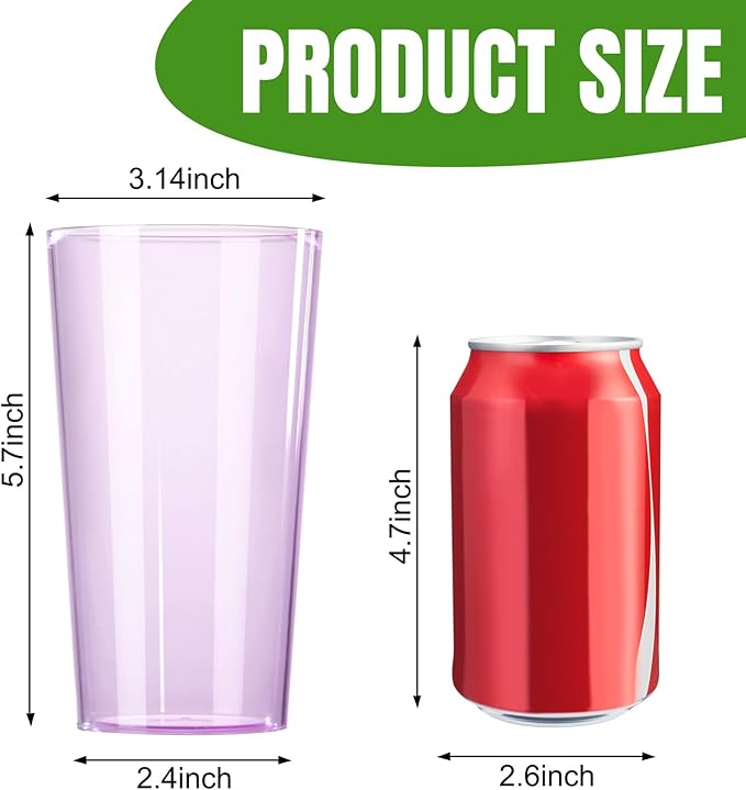 Liacere Color Plastic Drinking Glasses - (Set of 12) 18oz Color Plastic Glasses Colors Reusable，Kitchen Water Glasses Cup, Bar Tumbler Glassware Set for Beer, Juice, Cocktail, Whiskey, Milk