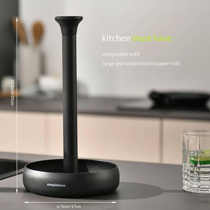 simpletome Paper Towel Holder Countertop Keep It Rolled Up Weighted Base (Matt Black)