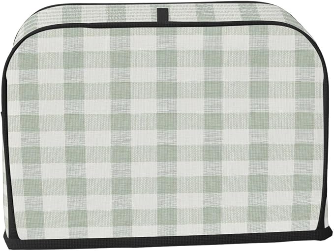 2 Slice Toaster Cover,Spring Light Green Gingham Checkered Plaid Small Kitchen Appliance Bread Machine Cover with Pockets,Dust & Fingerprint Protection