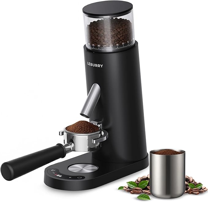 Burr Coffee Grinder – Portable Coffee Bean Grinder with 60 Grind Settings, LCD Timer, 51 & 58mm Portafilter Compatible - Rechargeable Electric Espresso Grinders for Home, Office & Travel