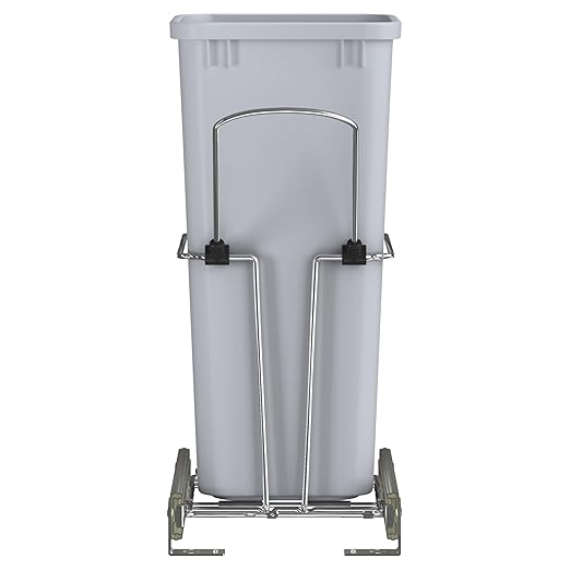 Rev-A-Shelf 32 Qt Pullout Kitchen Cabinet Metal Wire Sliding Universal Trash Can with Rear Basket for Waste Disposal and Organization, RUKD-1432RB-1