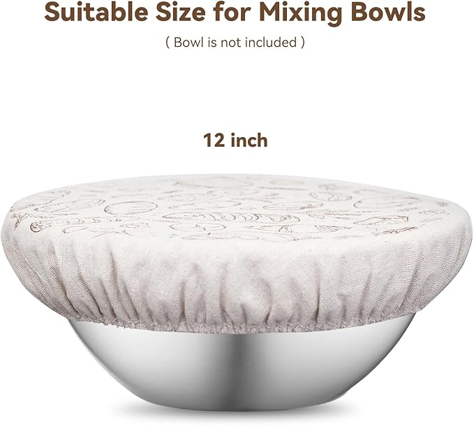 2 Pack 12″ Bowl Covers for Bread Proofing with Plastic Liner, Reusable Shower Caps for Sourdough Rising
