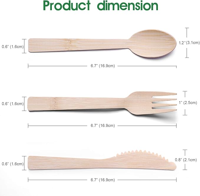 Bamboo Utensils with Napkin-58 Pack Individually Wrapped (6.7" 58 Forks 58 spoons 58 Knives 58 Napkins) Disposable Bamboo Cutlery Travel Set Compostable Biodegradable Fork Knife Spoon and Napkin