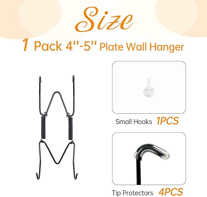 Bilillo Plate Hangers for The Wall, Suitable for 4''-5'' Decorative Plate,Invisible Heavy Duty Wire Plate Holder with Wall Hooks, Plate Hangers for Displaying Plates, Platter, Dish (Black)