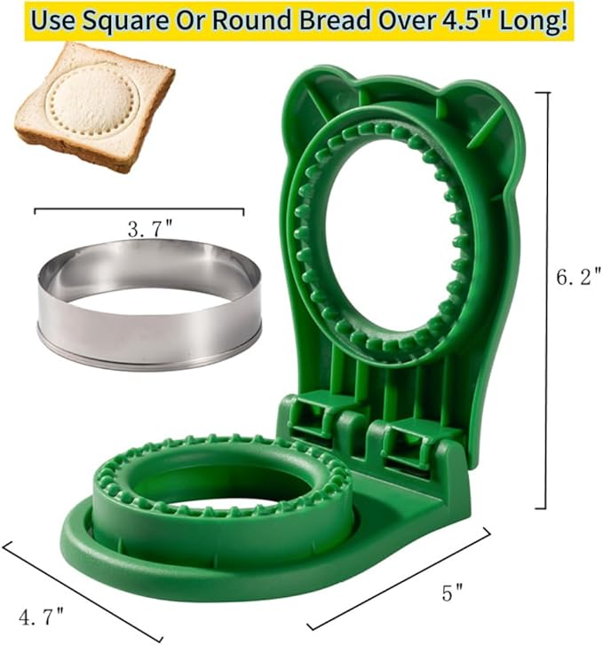 CHICHAUS Uncrustable Sandwich Maker,Sandwiches Pocket Circle Shape 3.7Inch Sandwich Cutter and Sealer,Sandwich Cutter for Kids Breakfast and lunchboxes (Green)