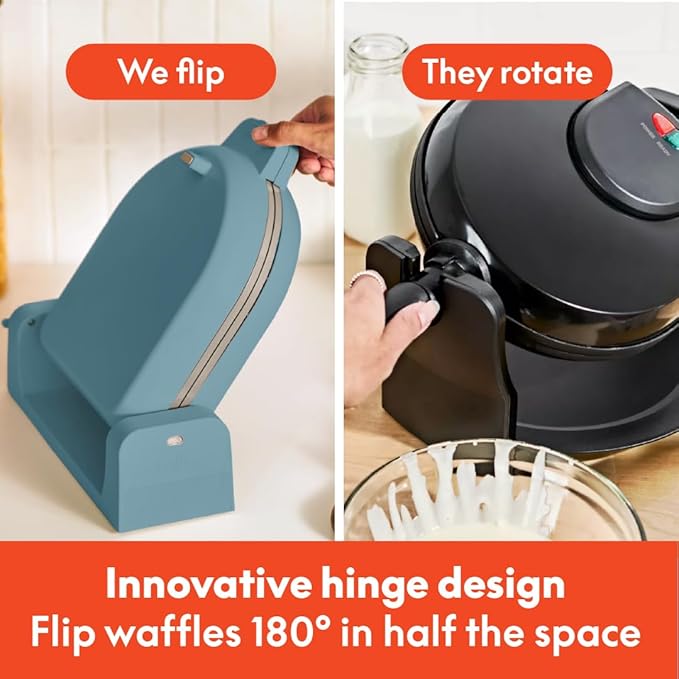 bella Flip-n-Store Waffle Maker, EverGood™ Ceramic Nonstick Coating, Fits-anywhere™ Kitchenware, Power Indicator Light & Touch Handle, 7” Wide & 1" Deep Plates, 1000 Watt, Surf