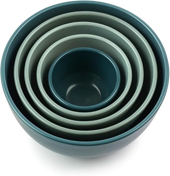 Wheat Straw Mixing Bowl Set with Lids - Green - Set of 10