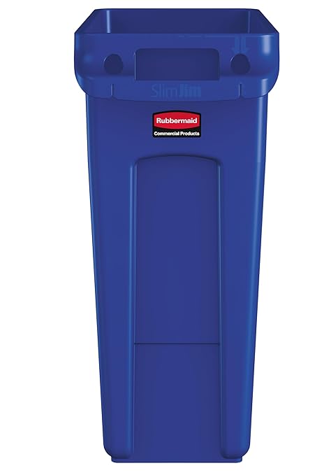 Rubbermaid Commercial Products Slim Jim Trash/Garbage Can with Venting Channels 16-Gallon Blue for Kitchen/Office/Workspace
