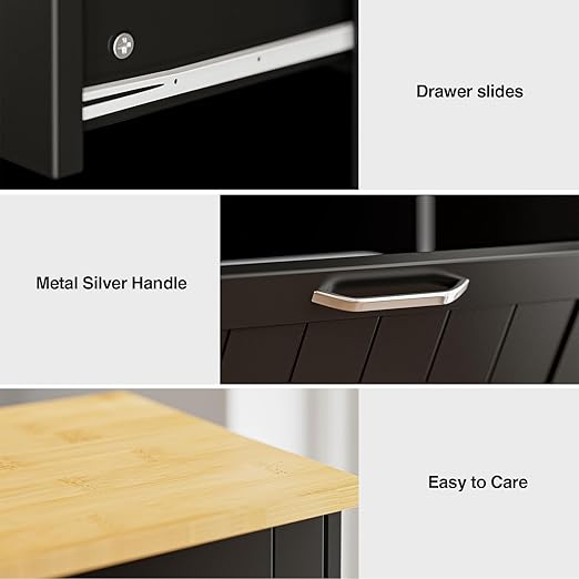GAZHOME 10 Gallon Tilt Out Trash Cabinet, Upgrade Wooden Free Standing Recyclin Trash Cabinet with Hideaway Drawer(Black)