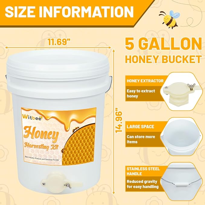 5 Gallon Plastic Bucket with Gate, Food Grade Honey Container for Beekeeping Extractor Equipment – Harvesting Tool & Supplies for Apiary