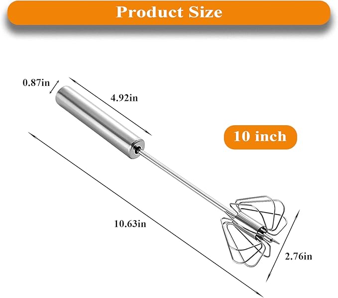 Stainless Steel Semi Automatic Whisk Egg Beater Whizzy Whisk, Hand Push Blender Kitchen Mixer Wisking Tool for Blending Cooking Gadgets(10in)