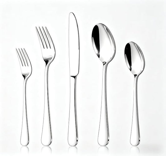 HIKAA 20-Piece Silverware Set for 4, 18/10 stainless Steel Flatware Set, Mirror Polished Cutlery Set, Dishwasher Safe Utensils for Home, Restaurant, Wedding Gift