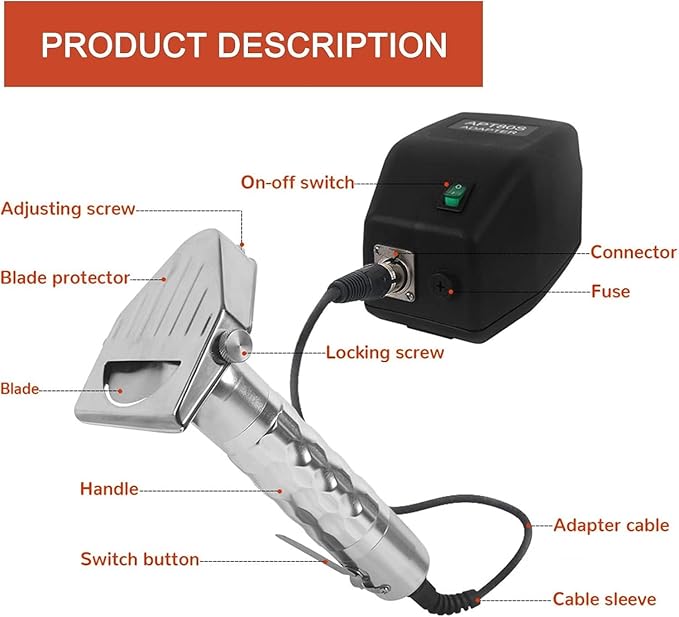 Commercial Electric Gyro Cutter, Stainless Steel Shawarma Cutter Electric Gyro Slicer Doner Kebab Knife Meat Cutter Machine with Holder for Shawarma - 0~6mm Thickness.