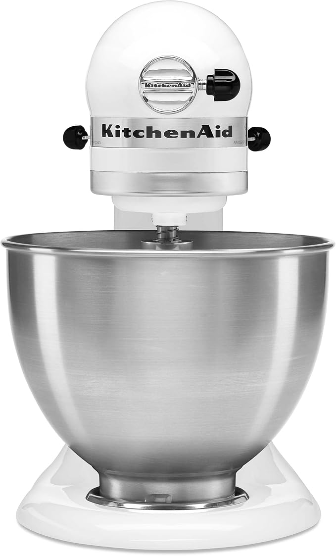 KitchenAid Classic Series 4.5 Quart Tilt-Head Stand Mixer K45SS, White & 6 Speed Hand Mixer with Flex Edge Beaters - KHM6118, 6 Speed w/Flex Edge Beaters, Ice Blue