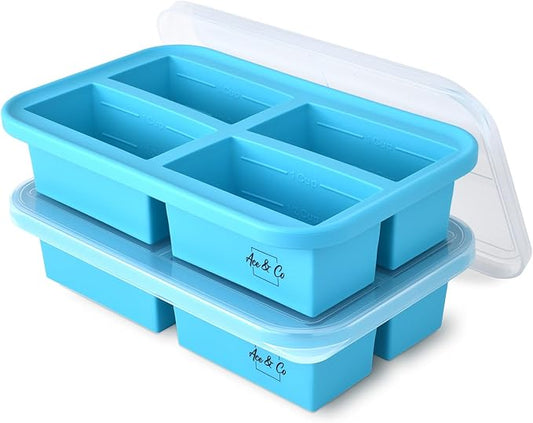 2 Pack Silicone Freezer Trays with Lids, BPA Free Soup Freezer Containers, 1 Cup Silicone Freezer Molds for Soup, Broth, Sauce and Ice