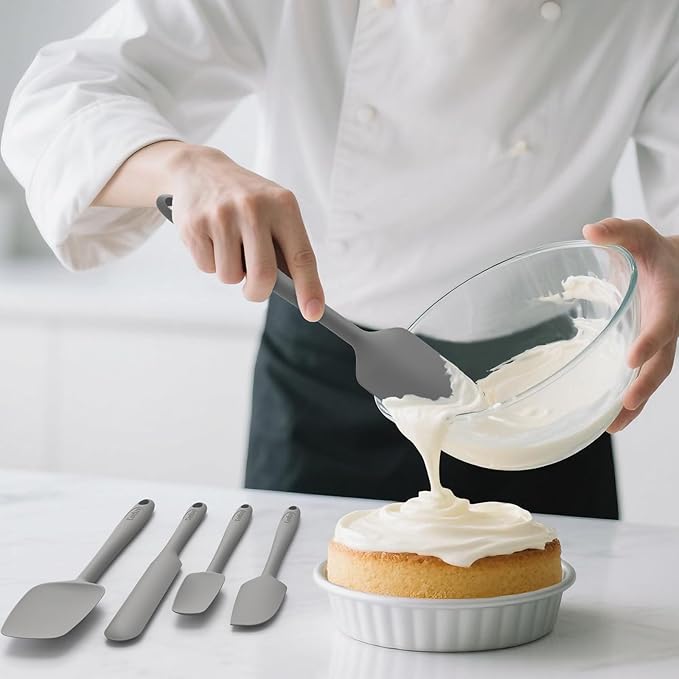 Coukre Silicone Spatula Set of 5,High Temperature Resistant, Food Grade Silicone, Dishwasher Safe, for Baking, Cooking (Pure Gray)