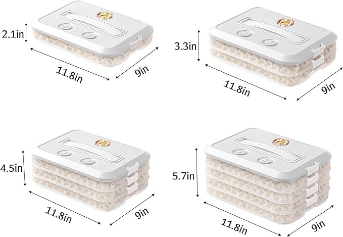 Food Storage Containers with Lids, Plastic Cookie Storage Containers Airtight, 4-Layer Stackable Food Containers Dumpling Storage Box, White