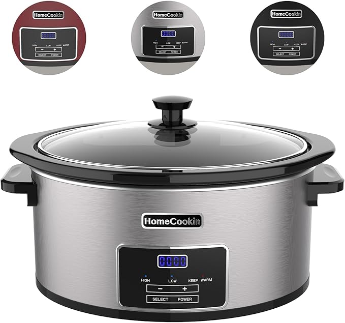 8-Quart Digital Programmable Slow Cooker with Timer - Small Kitchen Appliance for Family Dinners - Serves 10+ People - Heat Settings: Keep Warm, Low and High
