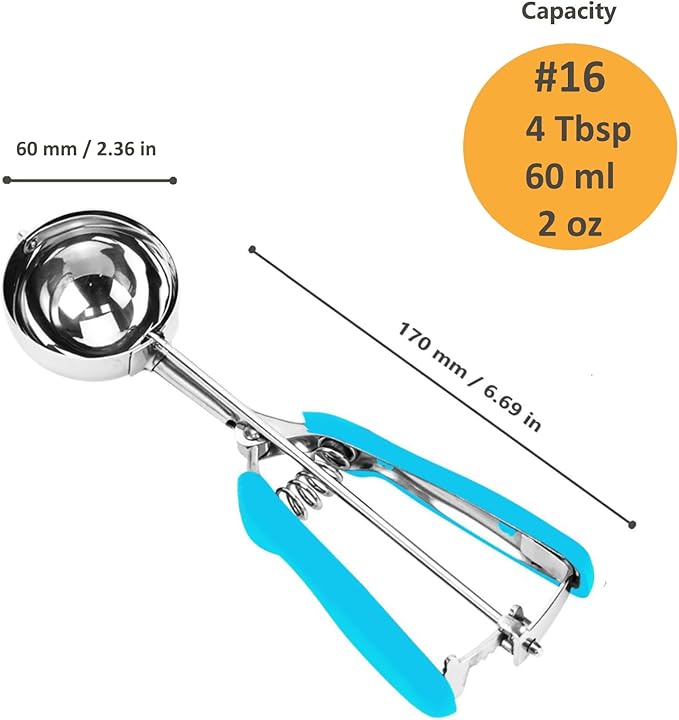 Ice Cream Scoop, Cookie Scoop, 4Tbsp/ 60ml/ 2oz Cookie Scoops for Baking, 18/8 Stainless Steel Cookie Scooper for Baking, Ice Cream Scooper with Trigger Release, Cookie Dough Scoop, Non-slip Blue Grip