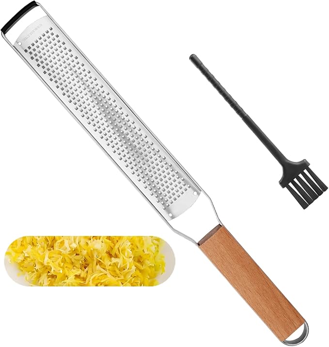 SHIKORI Professional Cheese Graters for Kitchen Stainless Steel Handheld, Metal Lemon Zester Grater With Wood Handle For Cheese, Chocolate, Spices, Kitchen Gadgets And Tools-Longboard