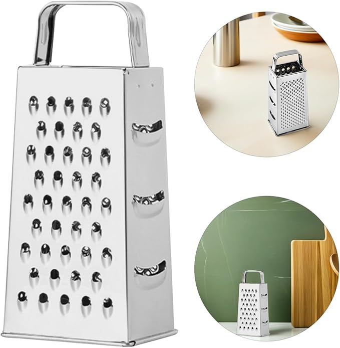 Ciieeo Stainless Steel Kitchen Grater, Multipurpose 4-sides Box Grater, Vegetable Slicer, Cheese Shredder, 9. 64 X 4. 17 X 3. 14 Inch, Silver