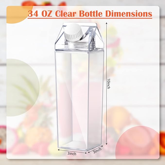 CHENGU Clear Milk Carton Water Bottle 1000 ml/ 34 Oz Portable Container Reusable Cute Plastic Milk Bottles for Juice Tea Jug Travel Camping Climbing Sports Outdoor Activities Drinking(6 Pieces)