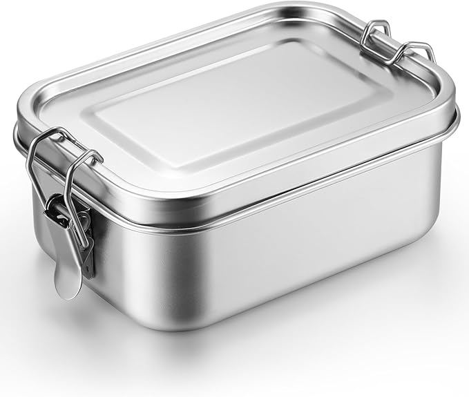 Umigy 1 Pcs Stainless Steel Food Containers 2400ml Metal Bento Lunch Box Stainless Steel Food Storage Containers, Lockable Clips to Leak Proof, Reusable Dishwasher Snack Boxes for Work