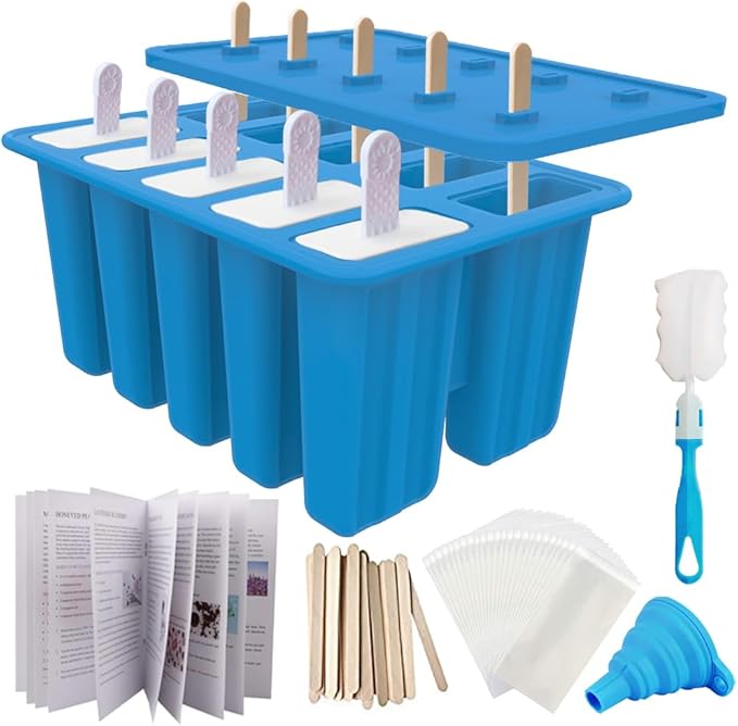 Miaowoof 10-Cav & 8-Cav Silicone Popsicle Mold for Kids, Non-BPA Premium Silicone Popsicles Molds Set