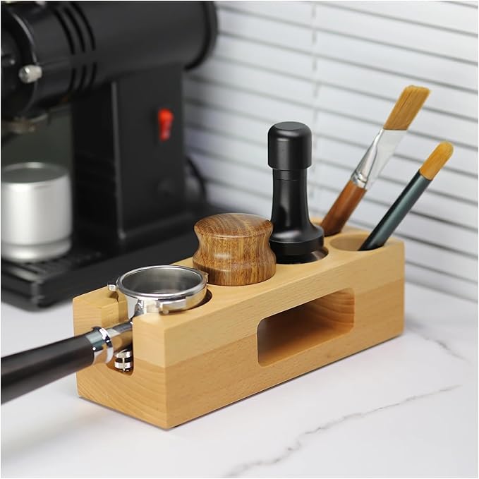 Walnut Wood Coffee Filter Holder, Espresso Tamper Mat Stand, Coffee Maker Support Base Rack, Barista Accessories(Gold)