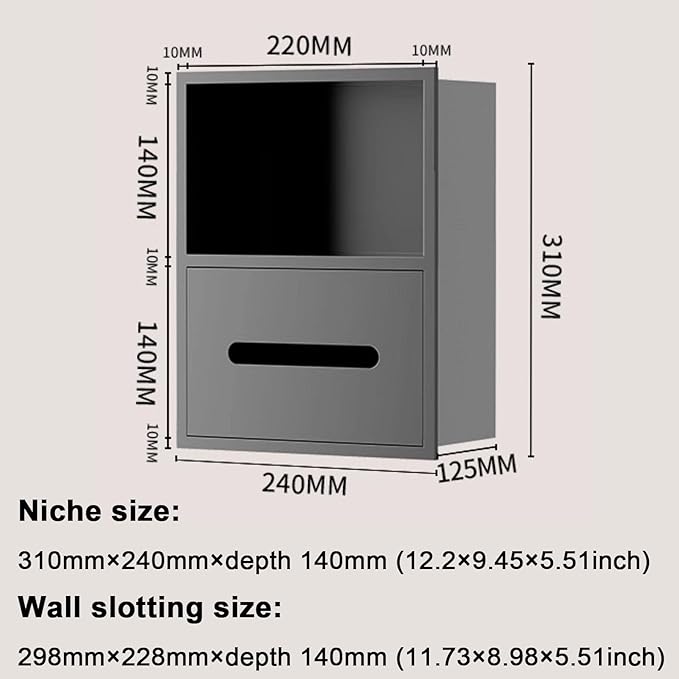 Hidden Trash Can Cabinet, Stainless Steel Recessed Bathroom Shower Niche, Waterproof Wall Niche Toilet Tissue Holder, Built-in Trash Can Alcove Toiletries Storage Rack
