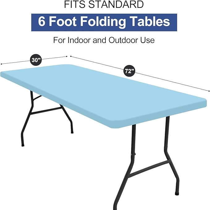 homing Rectangle Table Cloth Cover, Waterproof Polyester Elastic Fitted Tablecloth, Fits for 6 Foot Folding Tables, Washable Table Protector for Picnic, Camping, Outdoor (Light Blue, 30" x 72")