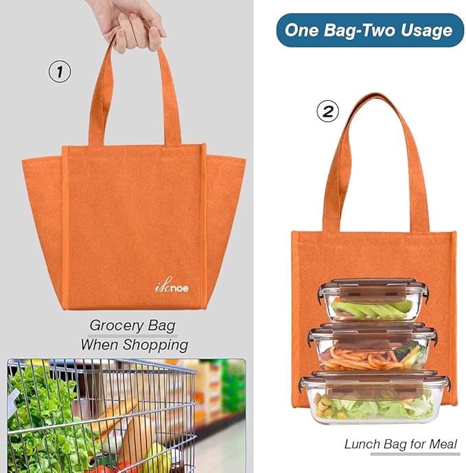 iknoe Insulated Lunch Bag for Women & Adults, 9L Foldable Wide-Open Cooler Bag with Pockets, Leakproof & Portable, for Picnic, Office, Beach(Orange)