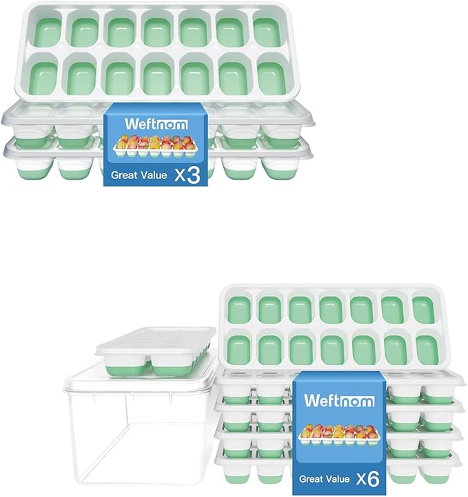 Ice Cube Trays with Lid and Bin, Silicone Plastic Ice Cubes Trays 9 Pack, Stackable Molds for Freezer, Storage Iced Bucket Kits BPA-Free and Odor-Free