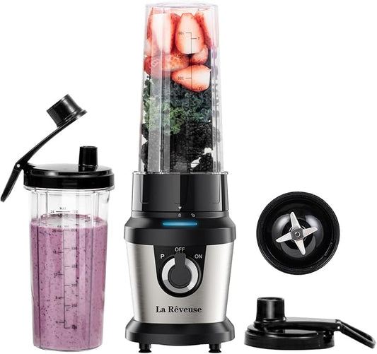 La Reveuse Personal Size Blender for Shakes Smoothies,400W, with 2 x 24 Oz Blending Cups and 2 Spout Lids,BPA-free