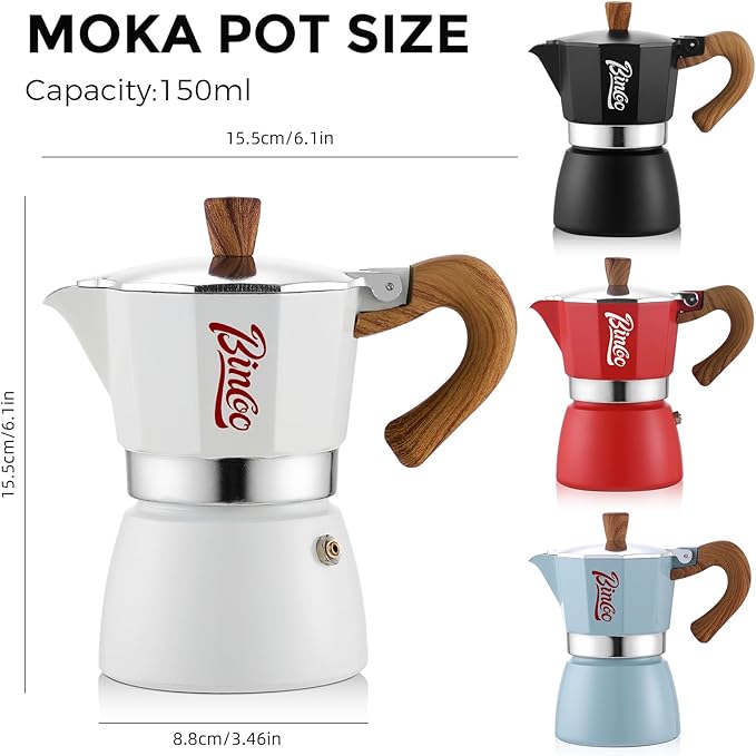 Espresso Maker Stovetop, Moka Pot 3 Cups, Espresso Pot Classic Italian Coffee Maker,Single Safety Valve (Blue, 3 Cup)