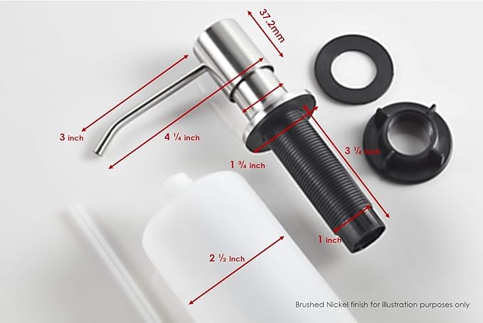 Built in Soap Dispenser for Kitchen Sink, Brushed Nickel, Fits 1 to 1.25 Inch Hole, Stainless Steel Pump Replacement, Lotion Dispenser